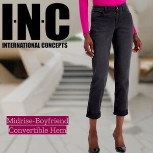 INC INTERNATIONAL CONCEPTS Black Mid-Rise Roll Hem Boyfriend Jeans/Sz 12 NWT